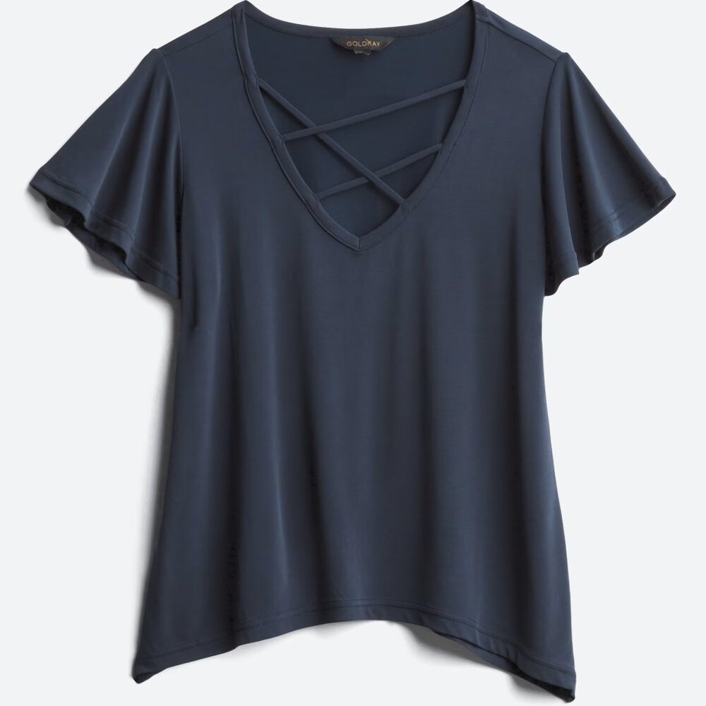 Goldray Maygen Flutter Sleeve Cupro Knit Top